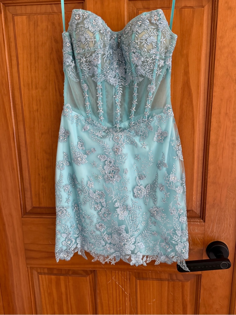Girls' Mint Lace Appliqué Party Dress with Beaded Bodice